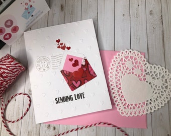 Handmade Valentine Card, Mini Envelope Valentine Card, Cute Valentine, Postmark Valentine, Valentine's Day Card, Hugs and Kisses, USPS