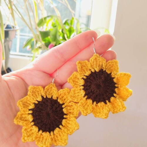 Sunflower Crochet Earrings Microcrochet Flower Earrings Tiny Etsy UK