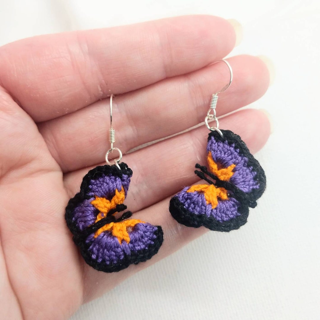 925 Crochet Butterfly Earrings small Etsy