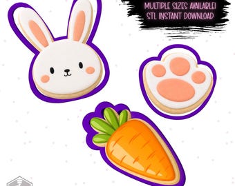 Easter Cookie Cutter STL Pack – Bunny, Carrot, Paw (Digital Download)