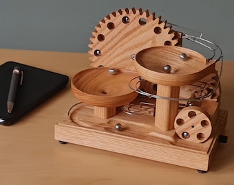 GRAVITY GEARS - Marble Machine - Red Oak /Kinetic Art by Steven Frank/