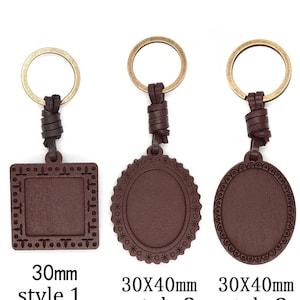 10pcs Double sided wood Keychain Pendant Bezel Blank, 25mm /20x30mm Keychains DIY Kit Base trays, Key blank heart  bezel settings