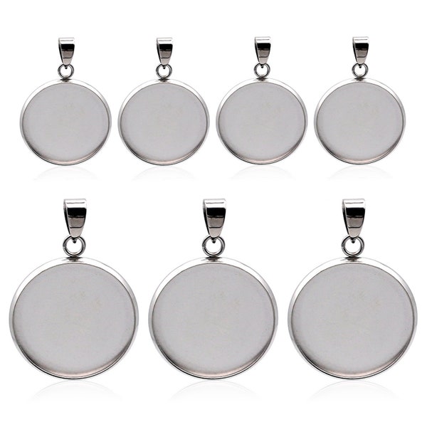 20pcs  stainless steel blank Pendant Settings 6 8 10 12 14 16 18 20 25 30mm Charms Pendant trays Base