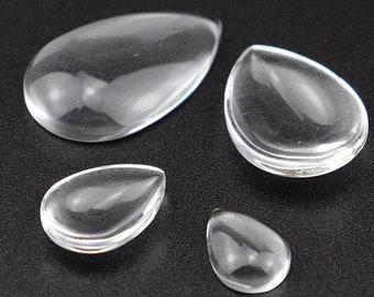 Teardrop 10x14mm/ 13x18mm/ 18x25mm Clear Glass Cabochons Wholesale, Hand Cut and Fired, Crystal Clear Colorless Glass