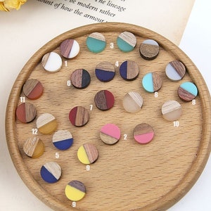 10 Stück Holz Cabochons, DIY handgemachte Schmuckzubehör, personalisiertes Spleißen Holz Resin rund aufnäher