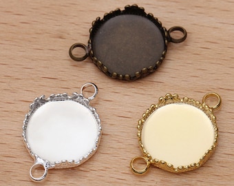 Round Cabochon Pendant Base trays 50pcs brass 12mm Crown bezel Pendant Blanks Bronze Cameo Settings