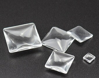 square Clear Glass Cabochons, 8 10 12 14 15 16 18 20 25mm Hand Cut and Fired, Crystal Clear Colorless Glass, transparent glass covers