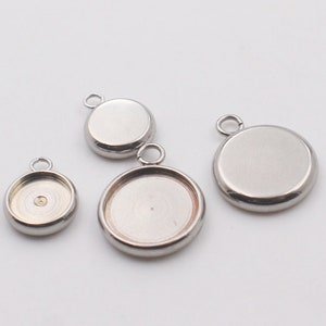 20pcs stainless steel Thicken high quality blank Pendant Settings  8mm 10mm 12mm Cabochon Bezel Pendant trays Base