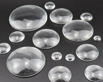Round Clear Glass Cabochons, 8 10 12 14 15 16 18 20 25mm Hand Cut and Fired, Crystal Clear Colorless Glass, transparent glass covers