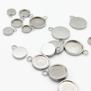 20pcs stainless steel Thicken high quality blank Pendant Settings  8mm 10mm 12mm Cabochon Bezel Pendant trays Base