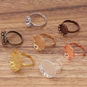 100pcs brass lace Ring Blanks 10 - 20mm Ring Bezel Settings, antique bronze, silver, rose gold Ring Base Tray Jewelry Making Accessories