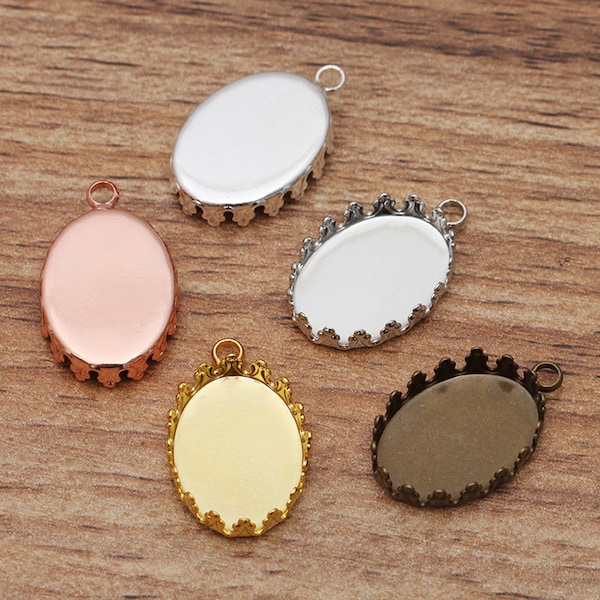 20pcs brass Crown oval 13x18mm 18m25mm bezel Pendant Blanks Bronze/Silver/Gold/Rose Gold  oval Cabochon Pendant Settings Base trays