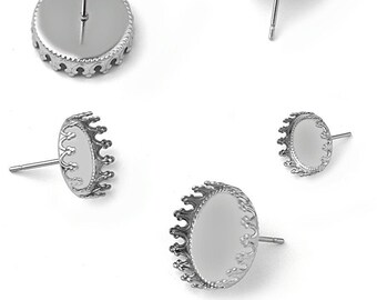 20PCS 12mm Crown STAINLESS Steel Earring Stud Bezel Settings,Blank Bezel Bezel earring Blanks with backs,No allergic Earring Posts
