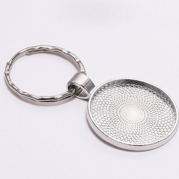 10pcs/lot alloy Keychain Silver Pendant Bezel Blank, 25mm Keychains DIY Kit Base trays, Key blank heart  bezel settings Supplies For Jewelry