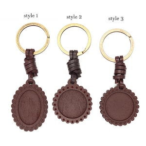 10pcs Double sided wood Keychain Pendant Bezel Blank, 25mm /20x30mm Keychains DIY Kit Base trays, Key blank heart  bezel settings