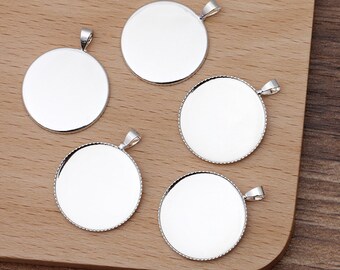 Blank Bezel pendant Trays base,Bright Silver 20mm 25mm Brass Cameo Base Setting Pendant 10pcs tooth brass pendant blank