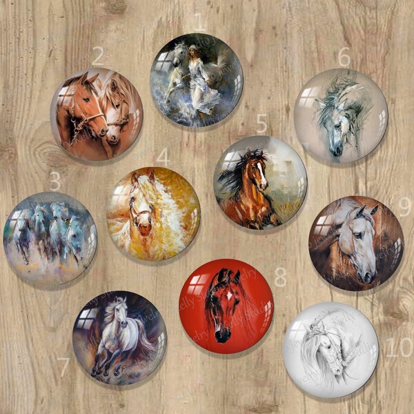 cheval Fait main Photo Glass Cabochon, Cabochons ronds, Cabs Cabochons, Image Glass Cabochon, Cabochons Dome, 8-30mm Cabochon en verre -258