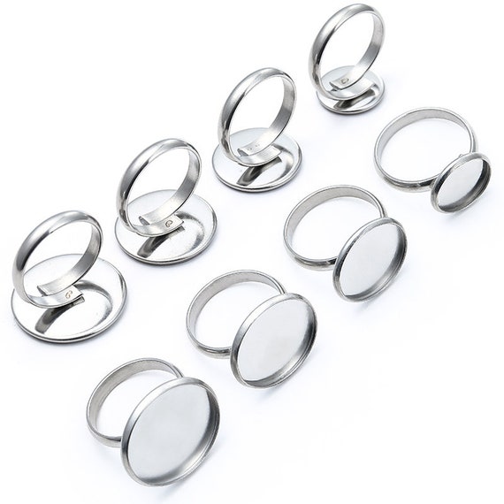 5pcs stainless steel ring blanks 25mm round glass cabochon base