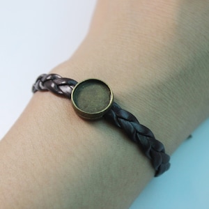 10pcs Leather cord bracelet Blanks, 10/12/14/16/18 20mm Bracelet Base trays, bracelet Bezel, bracelet setting chain