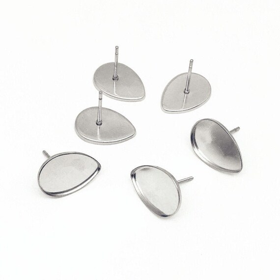 20pcs Stainless Steel 10mm Cabochon Earring Settings - DIY Jewelry Making Trays With Trailer Bars