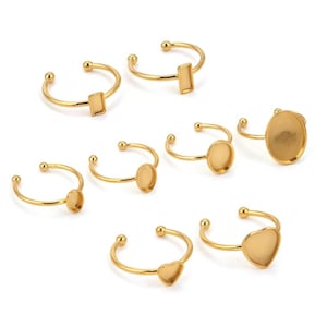 10-Pack 18K Gold Plated Open Bezel Cup Rings - Stainless Steel Blank Ring Bases for Gemstones, Pearls & Cabochons