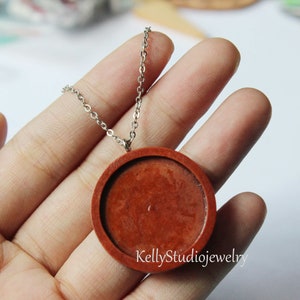 10set Stainless steel wood necklace chain blank Pendant Settings 10 12 14 16 18 20 25 30mm Pendant Base trays
