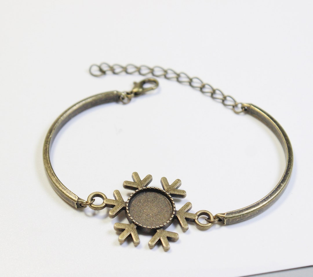 5pcs Alloy Snowflake Antique Bronze Round 12mm Bezel Bracelet