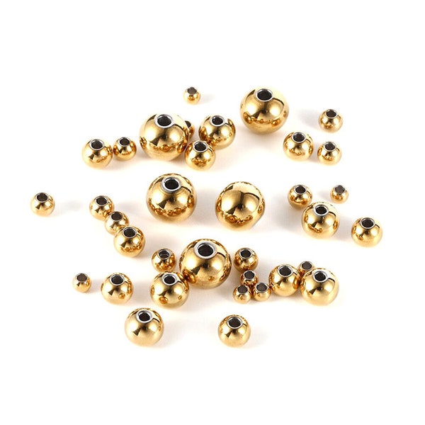 50pcs Stainless Steel Gold seamed smooth round spacer beads, Platinum color, Spacer Beads, Hole Beads Jewelry Findings