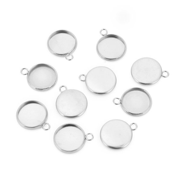 20pcs stainless steel blank Pendant Settings 6 8 10 12 14 16 18 20 25 30mm Charms Pendant trays Base