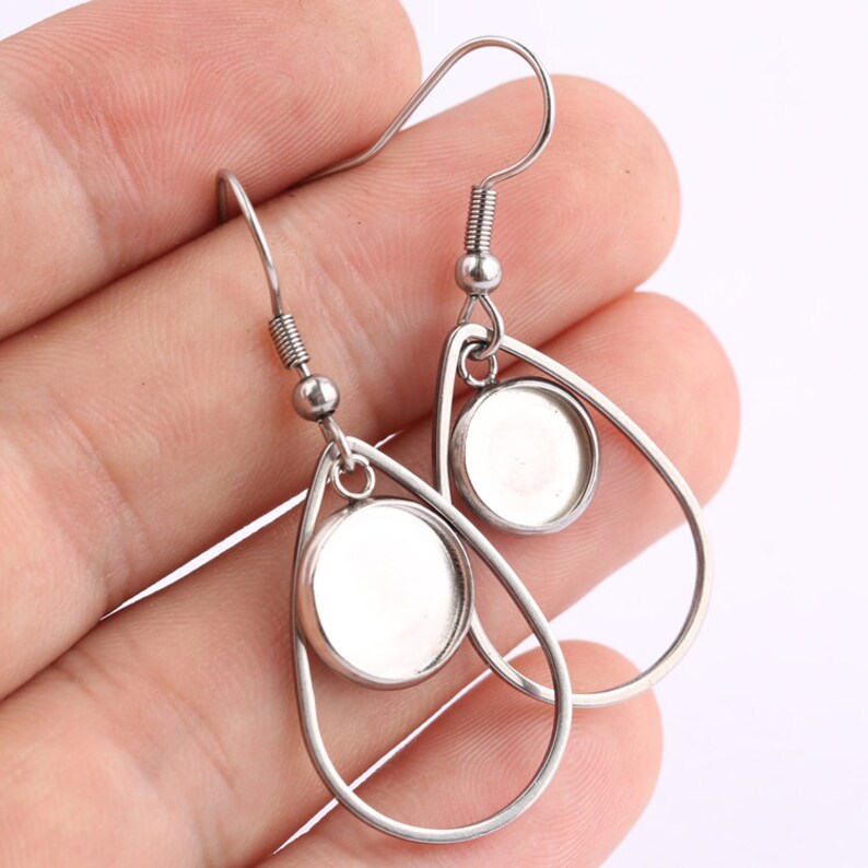 earring trays 10pcs 12mm Stainless Steel Teardrop Bezel Earring Studs Settings Bezel earring Base 12mm Earring Blanks