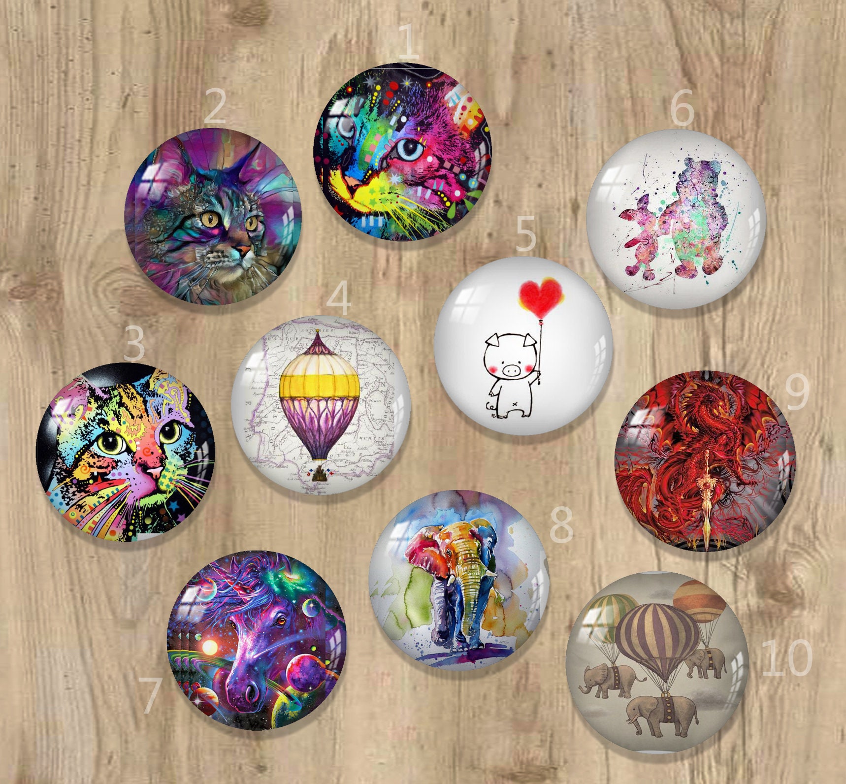 手作りの写真ガラスカボション、ラウンドカボション、カブスカボション  