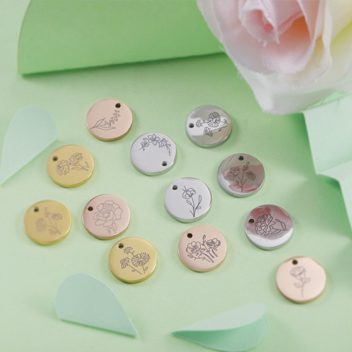 4pcs Birth Month Flower Necklace Personalized 3d Printing Etsy