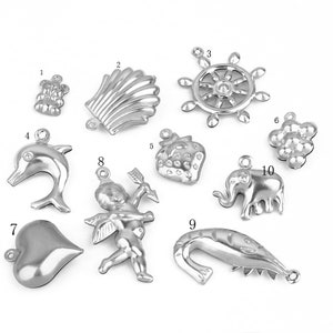 50 pezzi piuma in acciaio inossidabile fascino pendente, gioielli risultati, forniture fai-da- in acciaio inossidabile Elefante, delfino, fragola, cuore