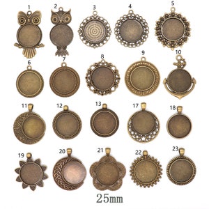 10pcs alloy 25mm pendant bezel cups, 25mm pendant tray, 25mm pendant cabochons Settings, pendant Blanks, pendant Base