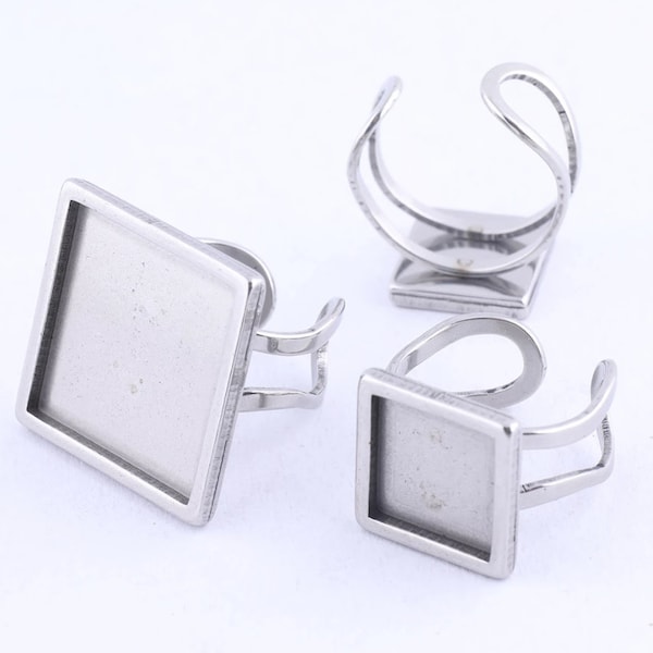 5pcs Square Cabochon Ring Bezel Blanks 10mm 12mm 20mm Base Settings bracelet plateaux