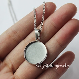 10 set stainless steel Pendant blank Settings necklace chain 10 12 14 16 18 20 25 30mm Bezel Pendant Base trays, Cabochon Settings