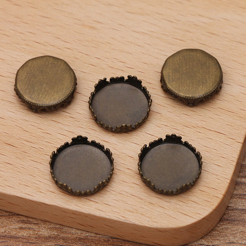 Round Cabochon Pendant Base trays 50pcs brass 12mm Crown bezel Pendant Blanks Bronze Cameo Settings