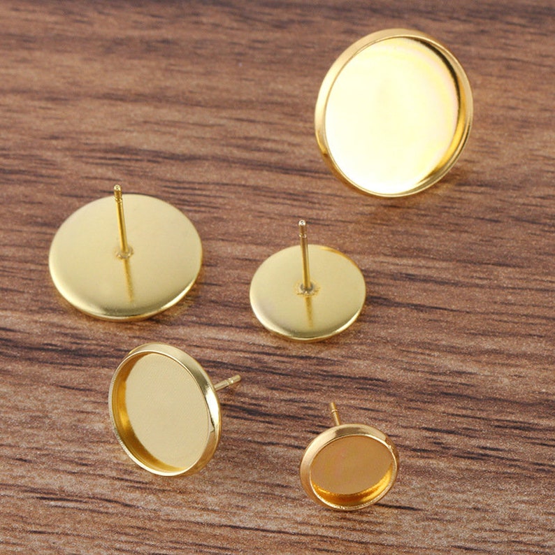 100pcs Brass Bezel Earring Studs Blank Base 6 8 10 12 14 16 18 Etsy