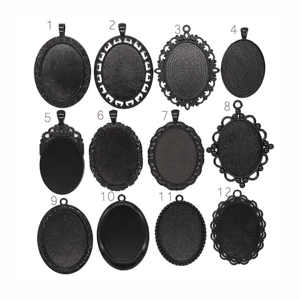 10pcs alloy Oval 30x40mm black pendant bezel cups, pendant tray, pendant Settings, pendant Blanks, pendant Base, pendant trays cabochons