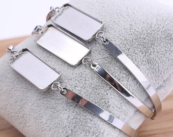 5pcs Stainless Steel 10x25mm rectangle cabochon Bezel bracelet Blanks Settings bracelet Base, bracelet trays