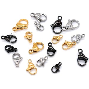 50pcs Stainless Steel Lobster Clasp Claw Clasps 9mm 10mm11mm 12mm 13mm black, rose gold, gold Lobster Clasp