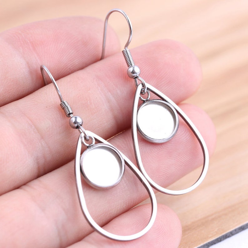 earring trays 10pcs 12mm Stainless Steel Teardrop Bezel Earring Studs Settings Bezel earring Base 12mm Earring Blanks