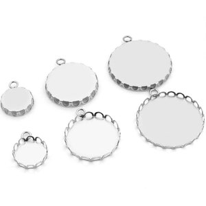 20pcs  stainless steel lace blank Pendant Settings 10 12 14 16 18 20 25 30mm Charms Pendant trays Base