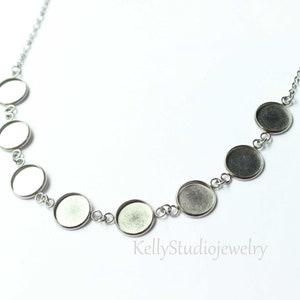 5set stainless steel Pendant blank necklace chain Settings 10 12 14 16 18 20 25 30mm Bezel Pendant Base trays