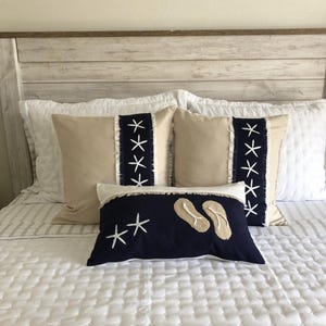 Coastal Pillow cover, Ocean Home Decor, Beach Cottage, Coastal Cushion, Nautical Pillow, Decorative Throw Pillows, taupe, navy blue, white