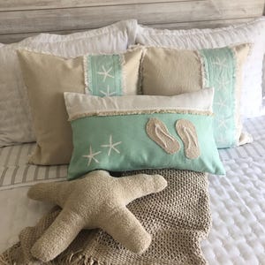Coastal Pillow cover, Ocean Home Decor, Beach Cottage, Coastal Cushion, Nautical Pillow, Decorative Throw Pillows, natural, white, seafoam