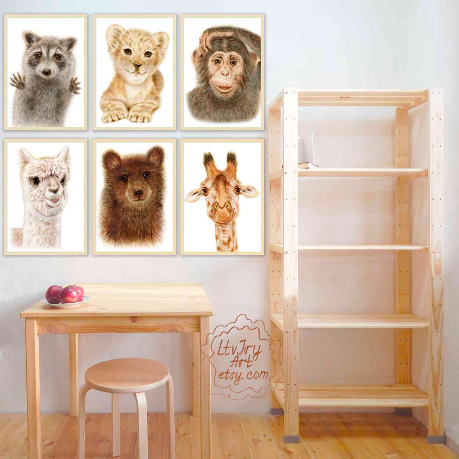 Zoo animals nursery themes set of 6 raccoon lion cub monkey Etsy