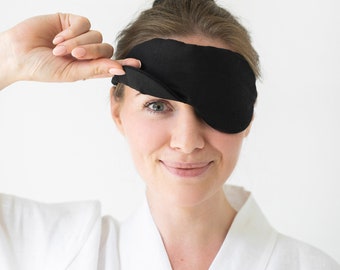 Black sleep mask set / Sleeping mask with scrunchie / Black blindfold / Unisex slumber mask / Travel eye mask / Bridesmaids eye cover