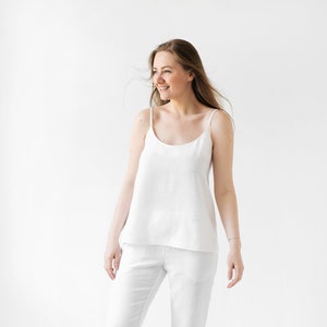 Minimal linen top / White linen cami top / Basic linen camisole / Linen slip top