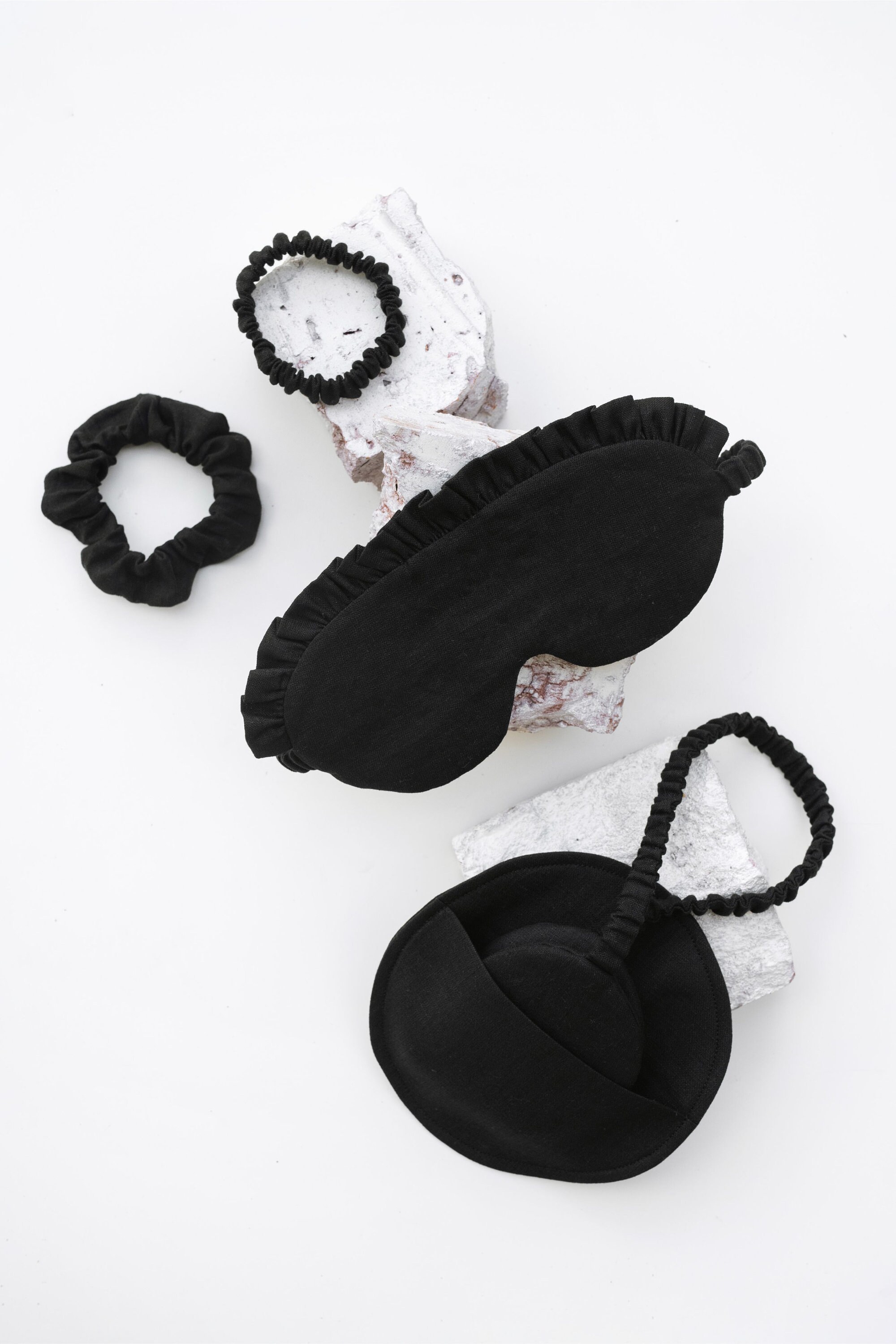 Black Sleep Mask Set / Sleeping Mask With Scrunchie / Black Etsy